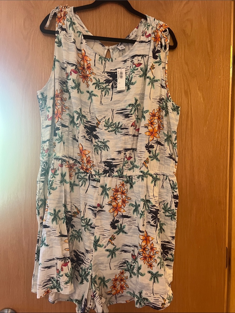 Sleeveless Tropical Print Summer romper White with Orange Floral